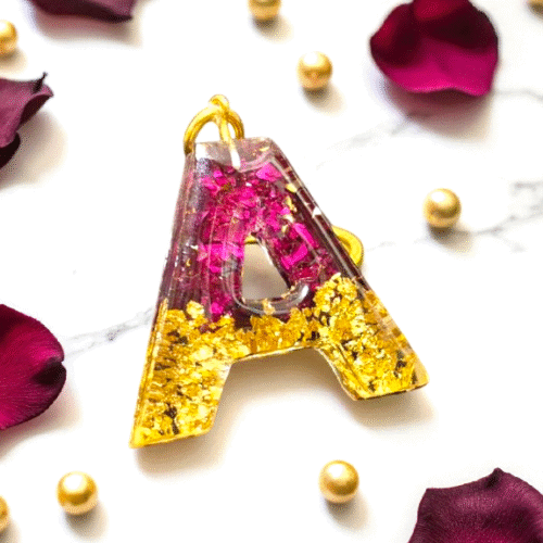 Resin Keychain Floral Rose Letter A